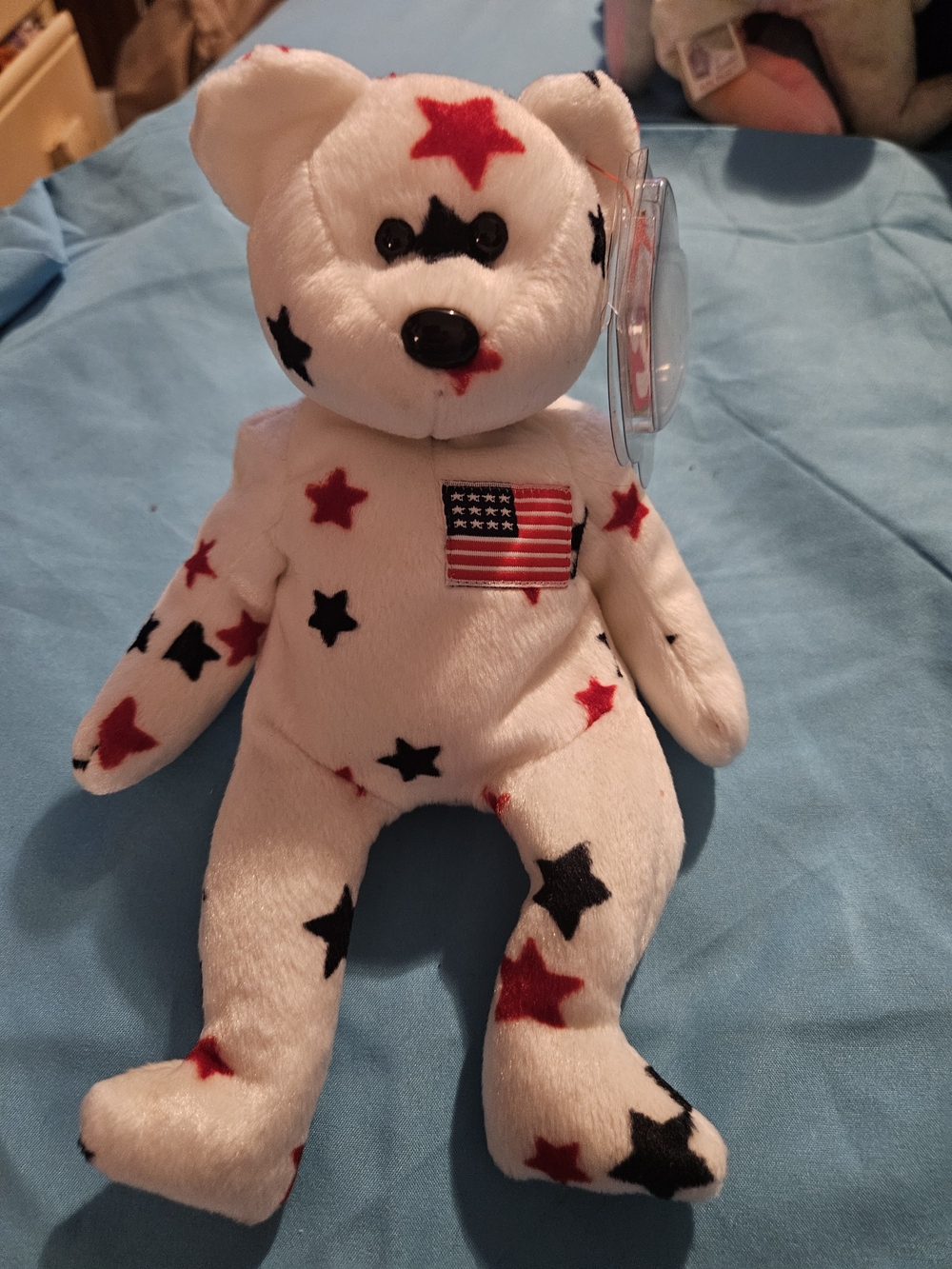 Ty Beanie Baby White Plush with Red & Black Star Print